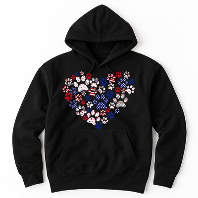Patriotic Heart American Flag 4th Of July Dog Paw Prints Hoodie
