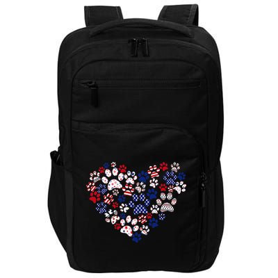 Patriotic Heart American Flag 4th Of July Dog Paw Prints Impact Tech Backpack