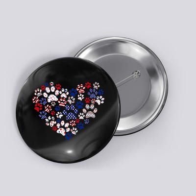 Patriotic Heart American Flag 4th Of July Dog Paw Prints Button