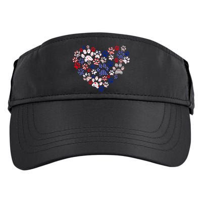 Patriotic Heart American Flag 4th Of July Dog Paw Prints Adult Drive Performance Visor