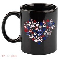Patriotic Heart American Flag 4th Of July Dog Paw Prints 11oz C Handle Ceramic Mug