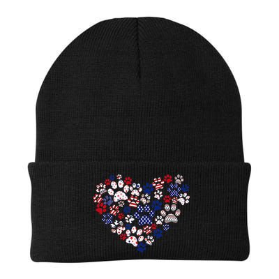 Patriotic Heart American Flag 4th Of July Dog Paw Prints Beanie