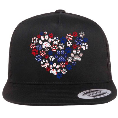 Patriotic Heart American Flag 4th Of July Dog Paw Prints Flatbill Hat