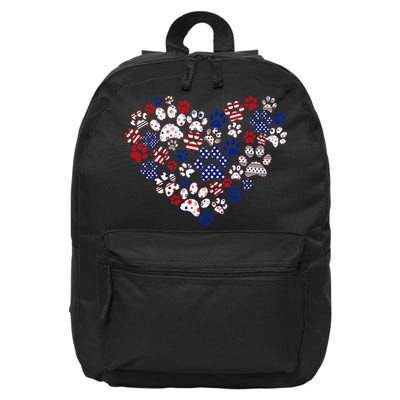Patriotic Heart American Flag 4th Of July Dog Paw Prints 16 in Basic Backpack