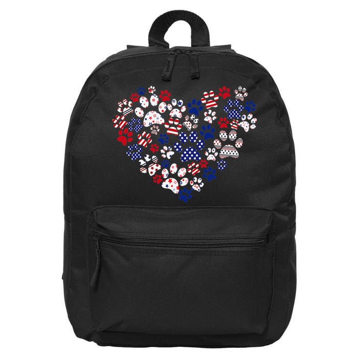 Patriotic Heart American Flag 4th Of July Dog Paw Prints 16 in Basic Backpack