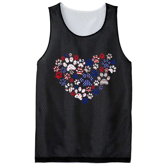Patriotic Heart American Flag 4th Of July Dog Paw Prints Mesh Reversible Basketball Jersey Tank