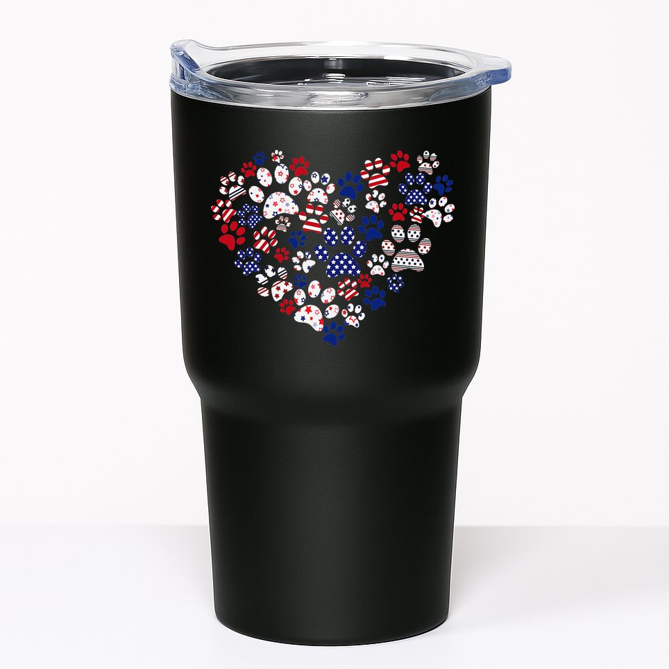 Patriotic Heart American Flag 4th Of July Dog Paw Prints Tumbler