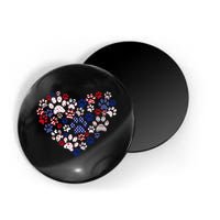 Patriotic Heart American Flag 4th Of July Dog Paw Prints Magnet