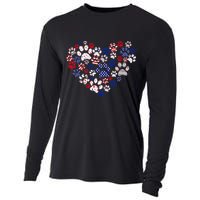 Patriotic Heart American Flag 4th Of July Dog Paw Prints Cooling Performance Long Sleeve Crew