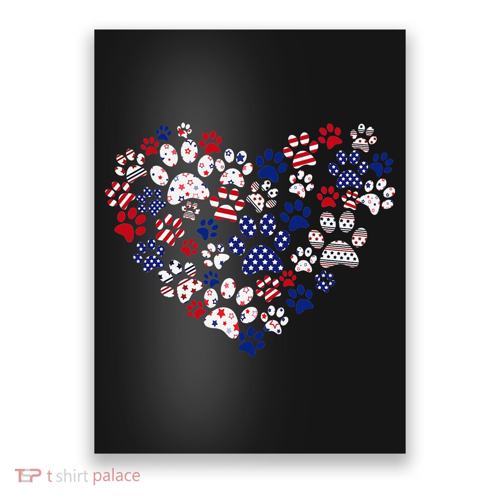 Patriotic Heart American Flag 4th Of July Dog Paw Prints Poster