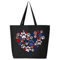 Patriotic Heart American Flag 4th Of July Dog Paw Prints 25L Jumbo Tote