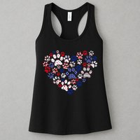 Patriotic Heart American Flag 4th Of July Dog Paw Prints Womens Tank Top