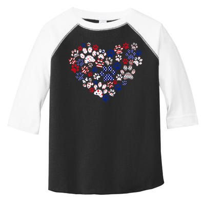 Patriotic Heart American Flag 4th Of July Dog Paw Prints Toddler Fine Jersey T-Shirt