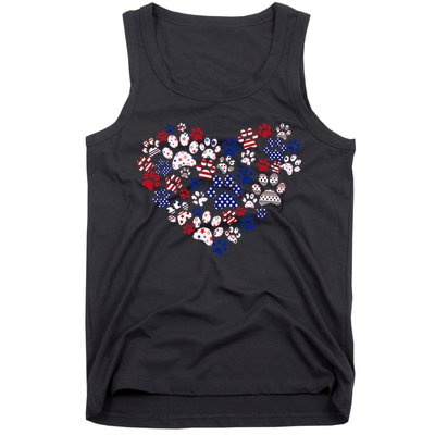 Patriotic Heart American Flag 4th Of July Dog Paw Prints Tank Top