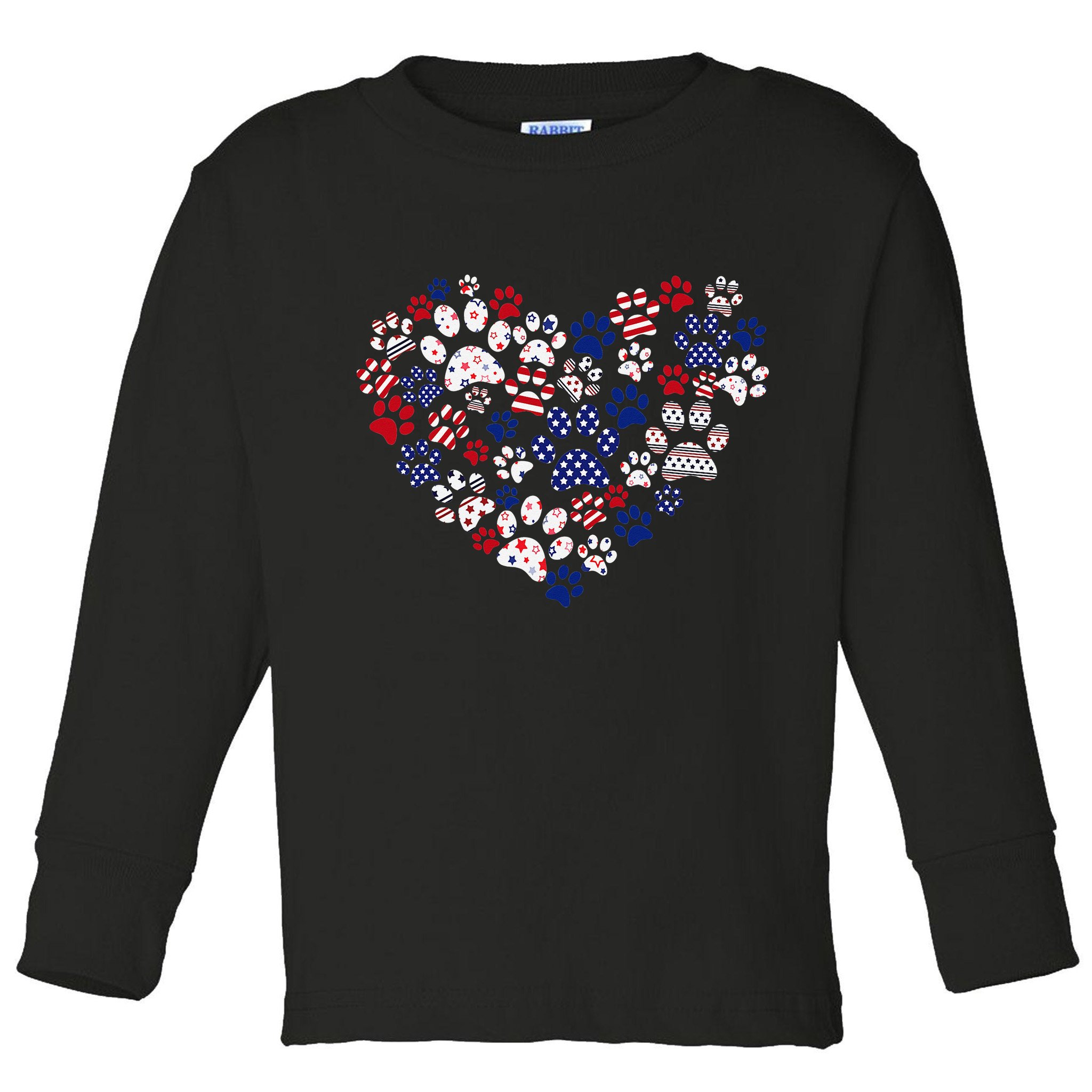 Patriotic Heart American Flag 4th Of July Dog Paw Prints Toddler Long Sleeve Shirt