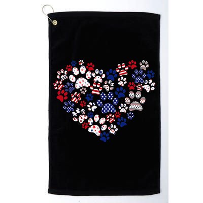 Patriotic Heart American Flag 4th Of July Dog Paw Prints Golf Towel