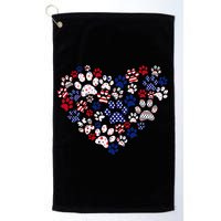 Patriotic Heart American Flag 4th Of July Dog Paw Prints Golf Towel