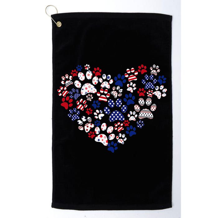 Patriotic Heart American Flag 4th Of July Dog Paw Prints Golf Towel