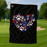 Patriotic Heart American Flag 4th Of July Dog Paw Prints Golf Towel