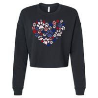 Patriotic Heart American Flag 4th Of July Dog Paw Prints Cropped Pullover Crew