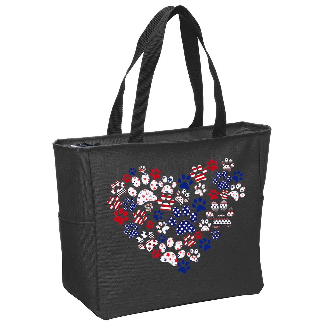 Patriotic Heart American Flag 4th Of July Dog Paw Prints Zip Tote Bag