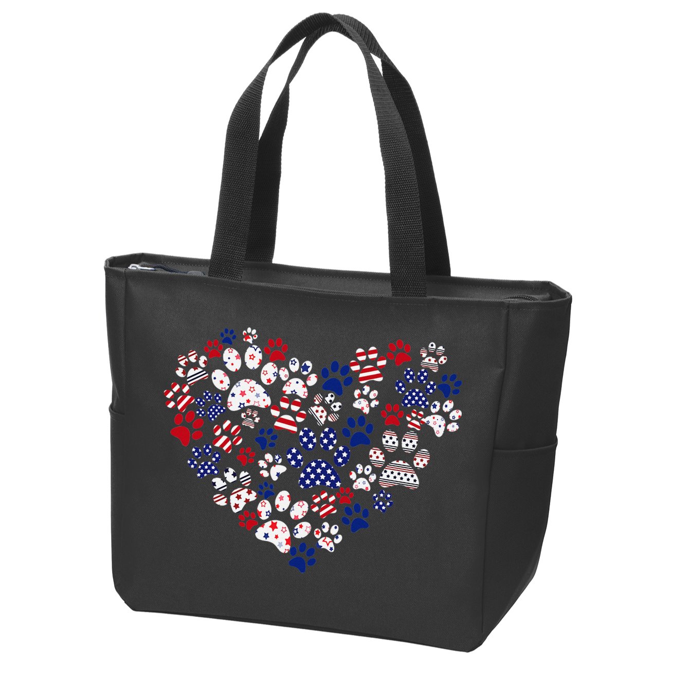 Patriotic Heart American Flag 4th Of July Dog Paw Prints Zip Tote Bag