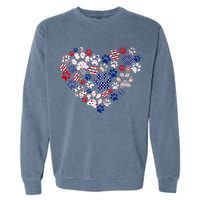 Patriotic Heart American Flag 4th Of July Dog Paw Prints Garment-Dyed Sweatshirt