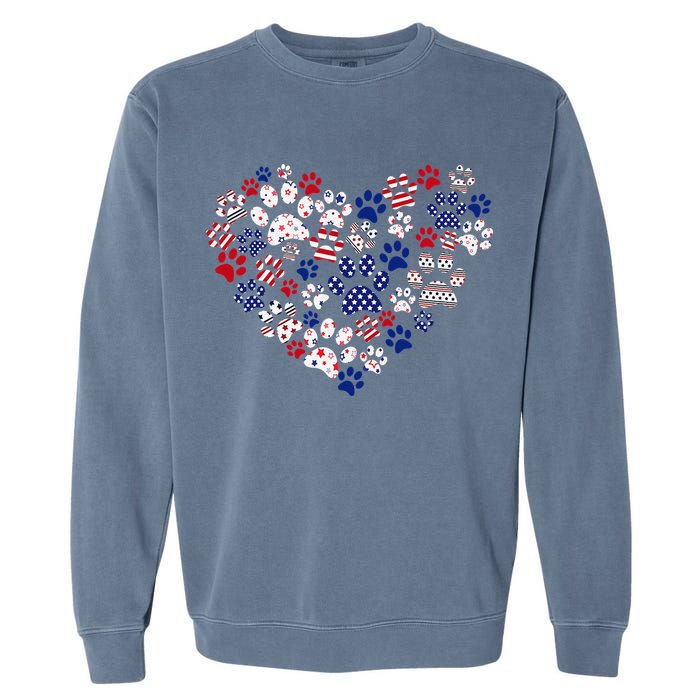 Patriotic Heart American Flag 4th Of July Dog Paw Prints Garment-Dyed Sweatshirt