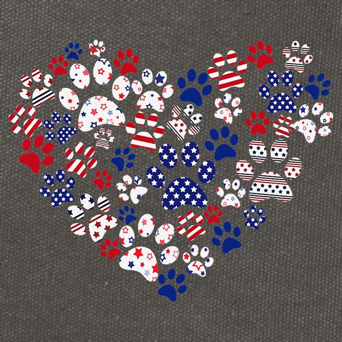 Patriotic Heart American Flag 4th Of July Dog Paw Prints Cotton Canvas Backpack