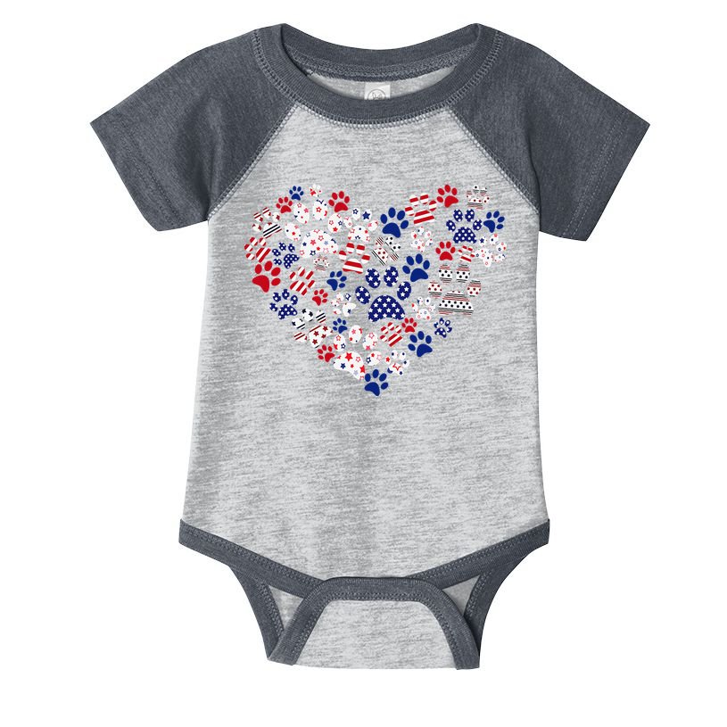 Patriotic Heart American Flag 4th Of July Dog Paw Prints Infant Baby Jersey Bodysuit