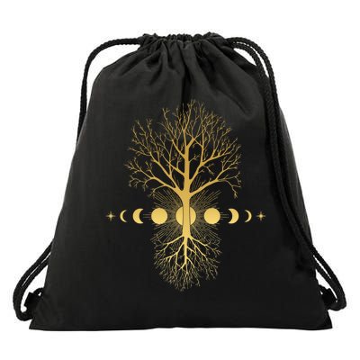 Phases Of The Moon Roots Drawstring Bag