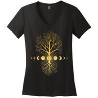 Phases Of The Moon Roots Women's V-Neck T-Shirt