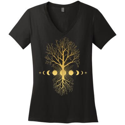 Phases Of The Moon Roots Women's V-Neck T-Shirt