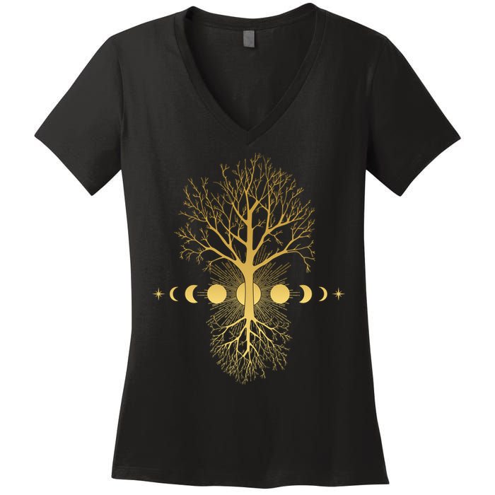 Phases Of The Moon Roots Women's V-Neck T-Shirt