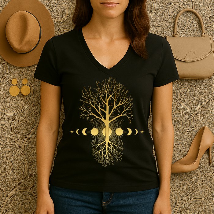 Phases Of The Moon Roots Women's V-Neck T-Shirt