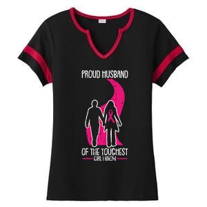 Proud Husband Breast Cancer Awareness Pink Ribbon Warrior Gift Ladies Halftime Notch Neck Tee