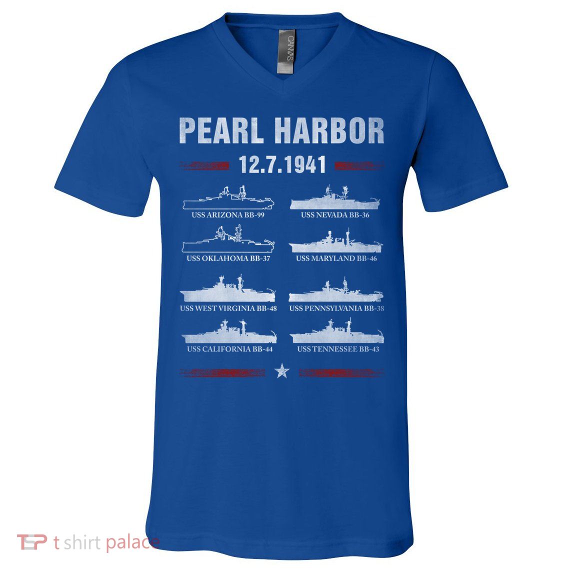 Pearl Harbor Battleship Memorial Day December 7th 1941 Wwii Cute Gift V-Neck T-Shirt