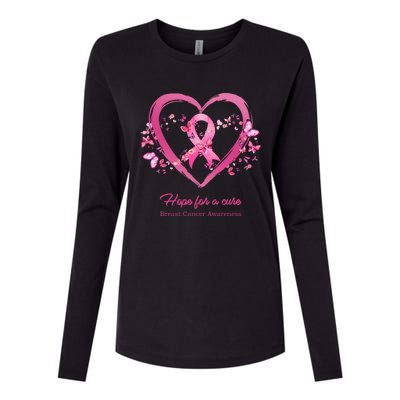 Pink Heart Butterfly Hope For A Cure Breast Cancer Awareness Funny Gift Womens Cotton Relaxed Long Sleeve T-Shirt