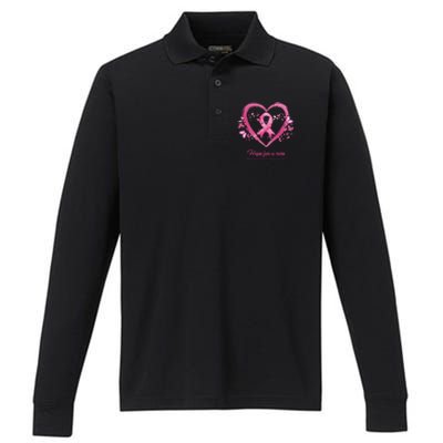 Pink Heart Butterfly Hope For A Cure Breast Cancer Awareness Funny Gift Performance Long Sleeve Polo