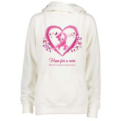 Pink Heart Butterfly Hope For A Cure Breast Cancer Awareness Funny Gift Womens Funnel Neck Pullover Hood