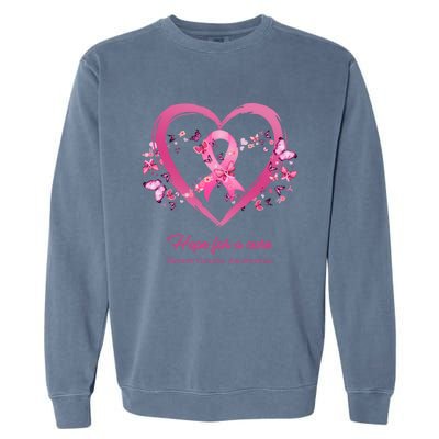 Pink Heart Butterfly Hope For A Cure Breast Cancer Awareness Funny Gift Garment-Dyed Sweatshirt