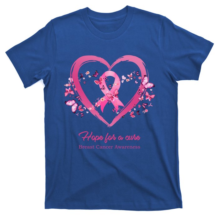 Pink Heart Butterfly Hope For A Cure Breast Cancer Awareness Funny Gift T-Shirt