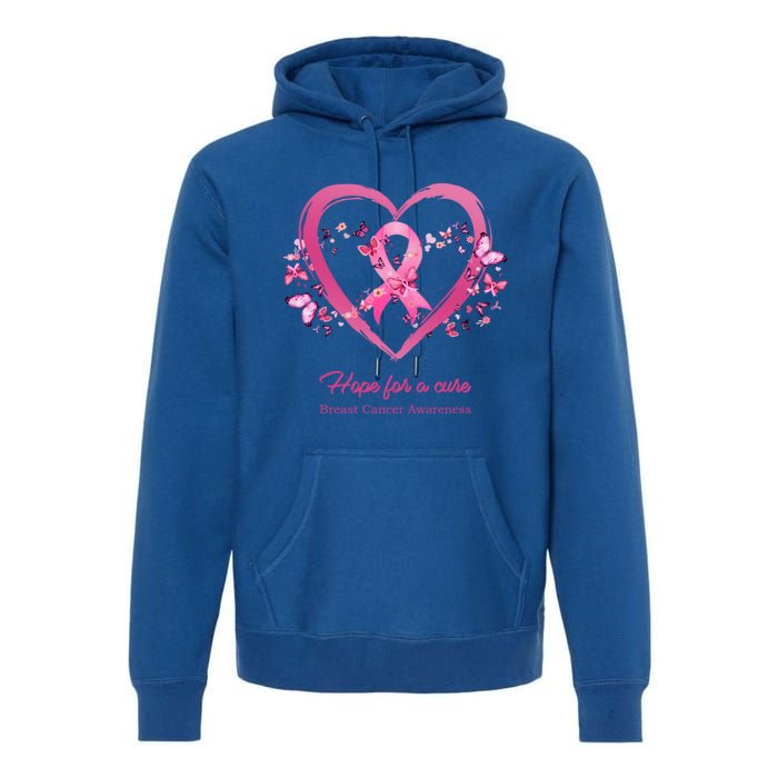 Pink Heart Butterfly Hope For A Cure Breast Cancer Awareness Funny Gift Premium Hoodie