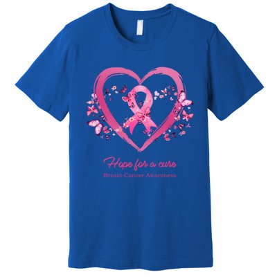 Pink Heart Butterfly Hope For A Cure Breast Cancer Awareness Funny Gift Premium T-Shirt