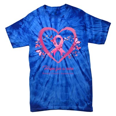 Pink Heart Butterfly Hope For A Cure Breast Cancer Awareness Funny Gift Tie-Dye T-Shirt