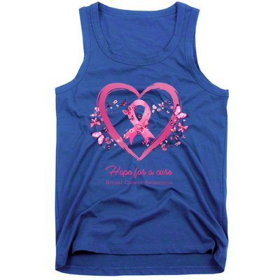 Pink Heart Butterfly Hope For A Cure Breast Cancer Awareness Funny Gift Tank Top