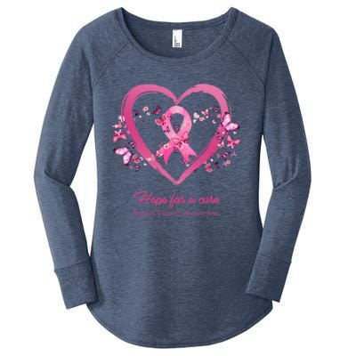 Pink Heart Butterfly Hope For A Cure Breast Cancer Awareness Funny Gift Women's Perfect Tri Tunic Long Sleeve Shirt