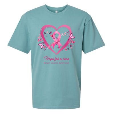 Pink Heart Butterfly Hope For A Cure Breast Cancer Awareness Funny Gift Sueded Cloud Jersey T-Shirt