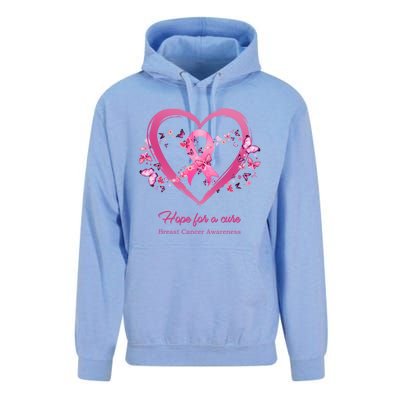 Pink Heart Butterfly Hope For A Cure Breast Cancer Awareness Funny Gift Unisex Surf Hoodie