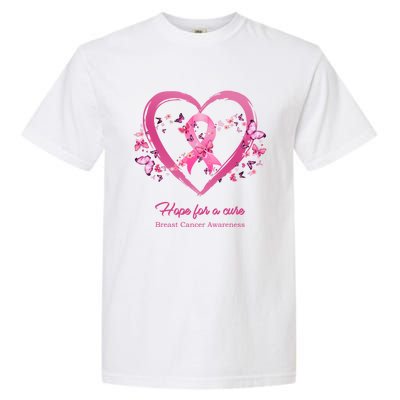 Pink Heart Butterfly Hope For A Cure Breast Cancer Awareness Funny Gift Garment-Dyed Heavyweight T-Shirt